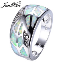 JUNXIN-Anillo de arcoíris de lujo para mujer, de óvalo de lujo, Color plateado, para fiesta de boda, circonita para mujer, anillo para dedo, bisutería para el Día de San Valentín 2024 - compra barato