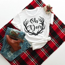 Oh Deer-camisetas navideñas con estampado de astas para mujer, Blusa de algodón informal con estampado de astas pastel, playera bonita de estilo urbano para chica 2024 - compra barato
