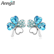 Lucky Clover Stud Earrings For Women Female Love Heart Crystals From Swarovski Sweet Earring Bijoux Jewelry Brincos Mujer 2024 - buy cheap