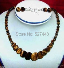 Wholesale free shipping >>Genuine Tiger eye Rock bead Necklace+ Earring set 2024 - buy cheap