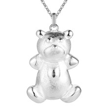 Colar com pingente de urso, pingente de cor prateada com design animal fofo joias de moda presente de aniversário colar de mulher/menina e de boa qualidade 2024 - compre barato