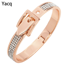 YACQ Belt Bracelet Bangle Fashion Jewelry Gift for Women Her Wife Silver Rose Gold Color Crystal FT05 Dropshipping Adjustable 2024 - buy cheap