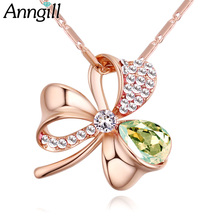 Anngill-colar feminino com pingente, quatro folhas, estampa de trevo, cristal de swarovski, acessórios femininos 2018 2024 - compre barato