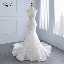 Liyuke High Quality Floral Print Mermaid Bride Dress Applique Lace Beaded Pearl Handwork Elegant Off The Shoulder Wedding Dress 2024 - buy cheap