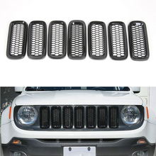 YAQUICKA 7Pcs/set Car Exterior Front Grille Grill Net Cover Frame Trim Styling For Jeep Renegade 2015+ ABS Black Accessories 2024 - buy cheap