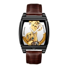 SHENHUA-Reloj de pulsera para hombre, transparente, con funda Tonneau, esqueleto automático, correa de cuero genuino, 2019 2024 - compra barato