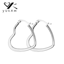 YUKAM Simple Big Large Hollow Love Heart Hoop Earrings for Women Silver Color Stainless Steel Oversized Creole Earrings Jewelry 2024 - buy cheap