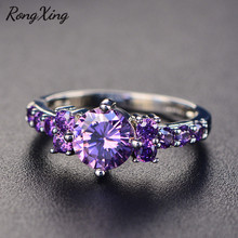 RongXing 8MM Round Purple AAA Zircon Rings For Women Silver Color February Birthstone Ring Vintage Fashion Jewelry 2024 - buy cheap