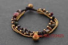 Fancy bead Brass Chain Bracelet with waxed cord weaved,thai style brass bracelet for women,5pcs/lots free shipping 2024 - buy cheap