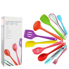 10pcs Cooking Tools Silicone Kitchen Utensils Spatula Spoon Tongs Ladle Spaghetti Server Slotted Turner Kitchen Tools Set 2024 - buy cheap