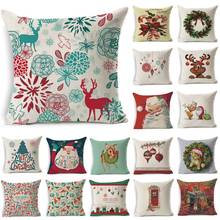 1Pcs 43*43cm Christmas Cat Deer Flower Pattern Cotton Linen Throw Pillow Cushion Cover Car Home Sofa Decorative Pillowcase 40478 2024 - buy cheap