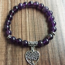 8MM Purple Quartz Bracelet Yoga Prayer Beads Bracelets Love life tree pendant   Mala Beads Bracelets Bracelet For Women And Men 2024 - buy cheap