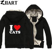 I love gatos roupas de casal, femininas, zíper completo, outono inverno mais veludo, parcas com ziiart 2024 - compre barato