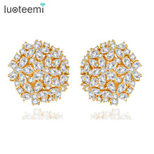 LUOTEEMI Brand AAA Cubic Zirconia Vintage Flower Earrings Fashion Women Luxury Bridal Wedding Earrings Jewelry Wholesale 2Color 2024 - buy cheap