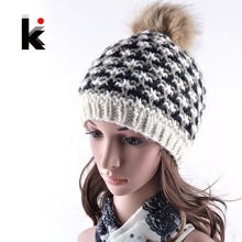 Fashion brand plover case beanie female winter women hat hand-crocheted wool cap knitted caps Imitation fur ball hats for women 2024 - buy cheap