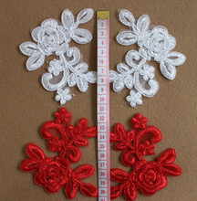 10 Pieces/5 Pairs 10.5*8.5cm DIY Craft Mirror Embroidery Lace Applique Off White Red Lace Trim Clothes Garment Accessories 2024 - buy cheap