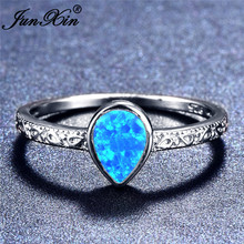 JUNXIN-Anillo de ópalo de fuego de lujo para mujer y hombre, piedra de arcoíris, azul/morado/blanco, anillo de piedra natal de Color plateado 2024 - compra barato