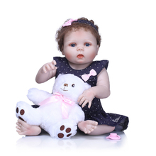 Bebes reborn NPK real dolls 23"57cm white skin full silicone reborn baby girl dolls rooted hair with bear plush toy gift 2024 - buy cheap