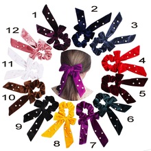 Velvet Scrunchie Women Girls Elastic Hair Rubber Bands pearl Bows Accessories Gum For Women Ponytail Tie Hair Ring 50pcs F507A 2024 - buy cheap