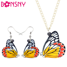 Bonsny Acrylic Yellow Spotted Butterfly Jewelry Sets Drop Earrings Necklace Pendant Fashion Insect Gift For Women Girl Wholesale 2024 - buy cheap