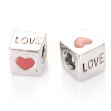 Lead Nickle Free Pewter Large Hole Enamel Heart Love Beads Charm Fits All Diy Interchangeable Diy Charm Bracelets Jewelry Making 2024 - buy cheap