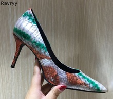 High Quality Colorful Snakeskin Sexy Pumps Woman high heel Pointed Toe Shoes female stiletto heels OL out fits party dress shoes 2024 - buy cheap