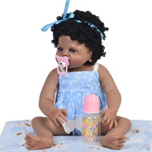 Simulation Rebor Doll Soft Vinyl Silicone Black Skin Reborn African girl baby doll curly Hairt For Kids bebe Gift reborn boneca 2024 - buy cheap