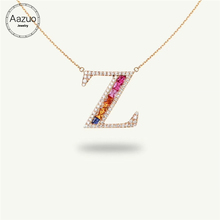 Aazuo 18K Rose Gold Natural Coloured Gemstone Real Diamond Fashion Rainbow Letter Free Pendent Necklace gifted for Women Au750 2024 - buy cheap