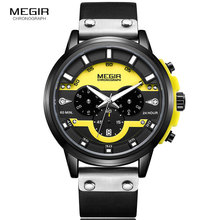 Megir 2019 New Watches Men's Luxury Brand Chronograph Sports Wristwatch Waterproof Leather Quartz Watch Relogios 2080 Yellow 2024 - buy cheap