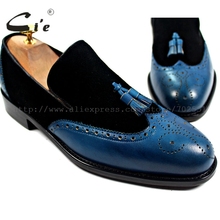 cie Free Shipping Bespoke Handmade Genuine Calf Leather Men's Tassels Slip-on Boat Black Suede/Navy Matching Shoe No.Loafer 17 2024 - купить недорого