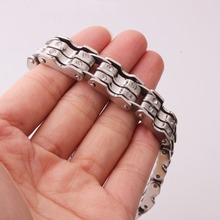 Charms Rhinestone 316L Stainless Steel Silver Color Motor Link Chain Mens Womens Bracelet Bangle Unisex's Trendy Jewelry 9"*15mm 2024 - buy cheap