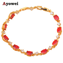 Pulseiras da amizade de ouro, pulseiras de amizade douradas com zircão vermelho e granate, joias da moda sem chumbo e níquel tb699a 2024 - compre barato