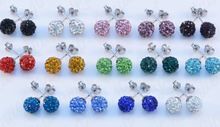 30pair/lot 10mm micro disco ball mixed white multicolor stainless steel Crystal Beads stud  earrings silver plated f636 2024 - buy cheap