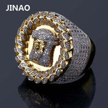 JINAO New Design Men Ring Micro Paved AAA Zircon Gold Color Plated Jesus Head Finger Rings for Men Women Size 8-12 2024 - buy cheap