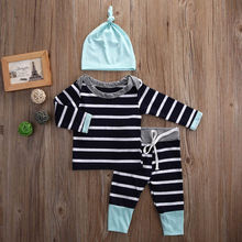 In Stock Newborn Baby Boy Girl Long Sleeve Cap Striped T shirt Pants Outfits Set Pure Cotton 2024 - buy cheap