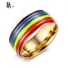 8mm Gold Stainless Steel Enamel Rainbow Pride Ring for Lesbian Gay Wedding Engagement Band 2024 - buy cheap