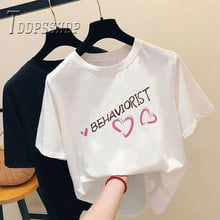 Женская футболка белого цвета с принтом сердца и алфавита, 2019 2024 - купить недорого