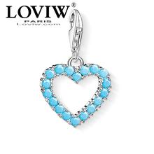 Pingente de pedra azul com berloque coração joia fashion romântico novo prato de prata presente para mulheres pulseira de encaixe 2024 - compre barato