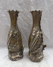 YM 322 9 "Bronze Chinês Cobre Coletar Riqueza Peixe Estátua de Lótus Vaso de Flores Vaso Par 2024 - compre barato