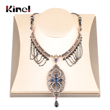 Kinel colar étnico indiano para mulheres, camiseta com pingente vintage de joia dourada antiga fashion de cristal 2024 - compre barato