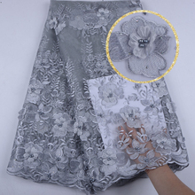 3D Flower High Quality French Lace Fabric, African Lace Fabric Grey Applique Embroidery Lace Fabric For Wedding Dress F1542 2024 - buy cheap