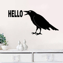 Pegatina de pared con diseño de cuervo Hello para decoración del hogar, letrero decorativo con diseño de aves y animales, para sala de estar y dormitorio, extraíble, Z862 2024 - compra barato