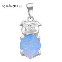 ROLILASON Brand Lucky Pig Design Birthday Gifts for Ladies Blue Fire Opal Silver Stamped Fashion Jewelry Necklace Pendant OPS617 2024 - buy cheap