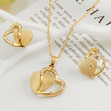 Hesiod Romantic Crystal Opal Heart Pendant Jewelry Sets for Women Gold Chain Wedding Jewelry Wholesale 2024 - buy cheap