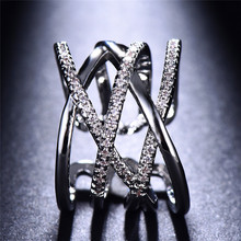 Anel vazado de princesa bamos, lindo anel largo de cruz com preenchimento em ouro branco/rosa para casais, joias reutilizáveis 2024 - compre barato