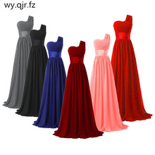 QNZL-70 # шифоновое темно-синее красное платье подружки невесты длинное платье на одно плечо для свадебной вечеринки Бесплатная оптовая продажа 2024 - купить недорого