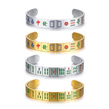 Pulsera de acero inoxidable de la suerte Mahjong para hombre, brazalete abierto de estilo Hip Hop, Rock, Color dorado, envío directo 2024 - compra barato