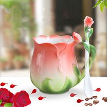 Tazas de porcelana esmaltadas en 3D, tazas creativas de cerámica con cuchara, para café, leche y té 2024 - compra barato