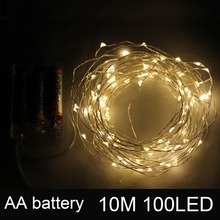 Guirnalda de luces led de cobre con batería para decoración del banquete de boda, guirnalda navideña de 10M, 33 pies, 100 LED 2024 - compra barato