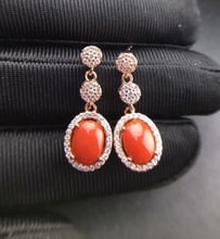 Fashion Lovely Lovable simple round natural red coral drop earrings Natural gemstone earrings 925 silver girl party gift jewelry 2024 - buy cheap